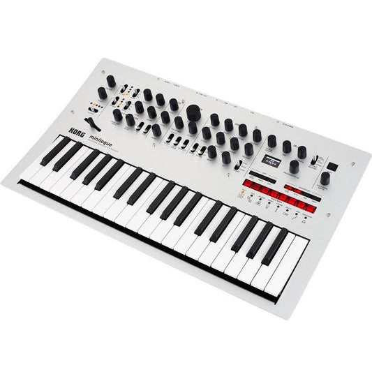 The Korg minilogue is a 4-voice polyphonic analog synthesizer that offers rich analog tone, a built-in 16-step sequencer, and a sleek, durable aluminum-and-wood design — perfect for studio or stage.