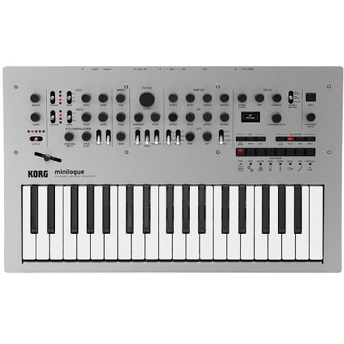 The Korg minilogue is a 4-voice polyphonic analog synthesizer that offers rich analog tone, a built-in 16-step sequencer, and a sleek, durable aluminum-and-wood design — perfect for studio or stage.